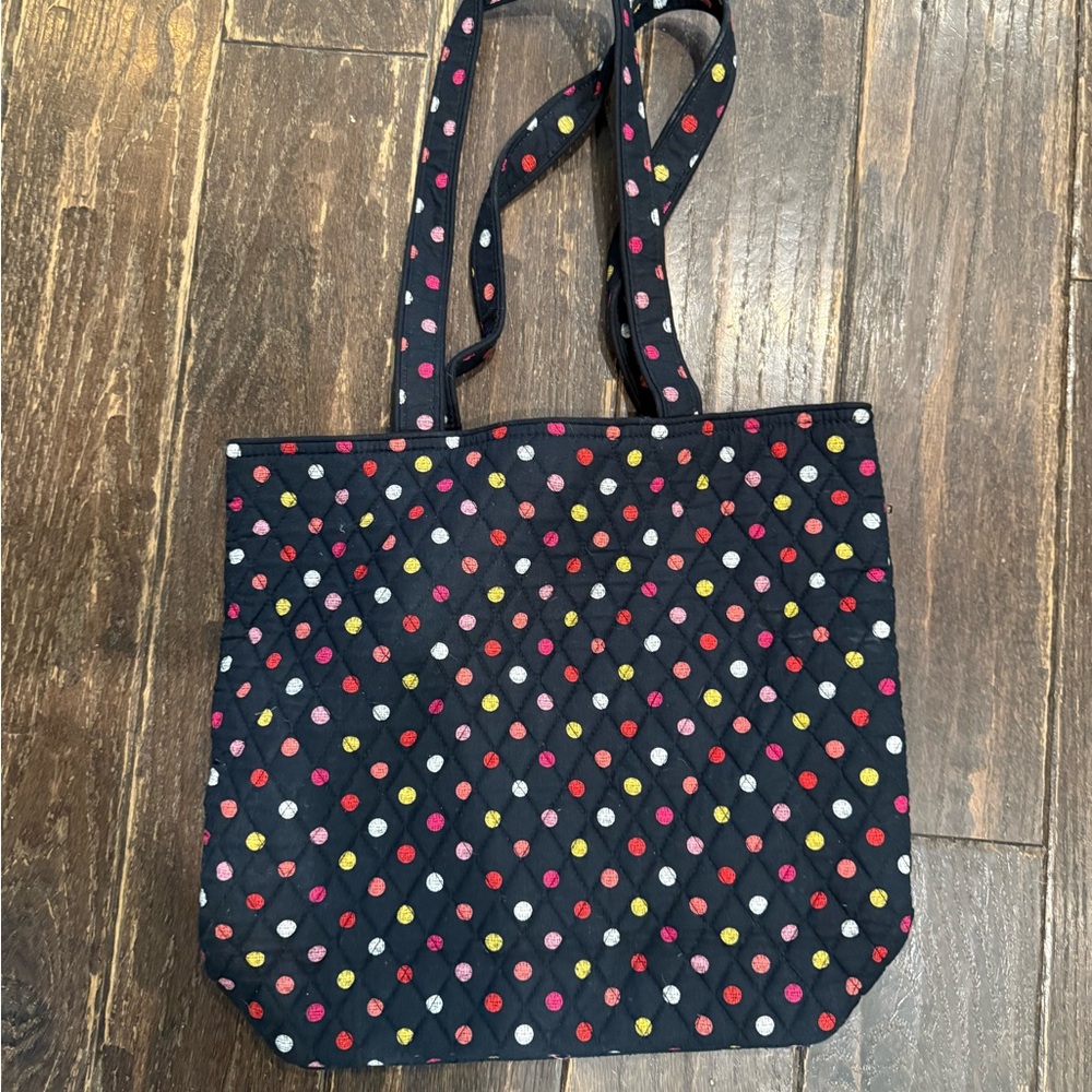 Vera Bradley Polka Dot Quilted Tote Bag - Black with Multicolor Dots